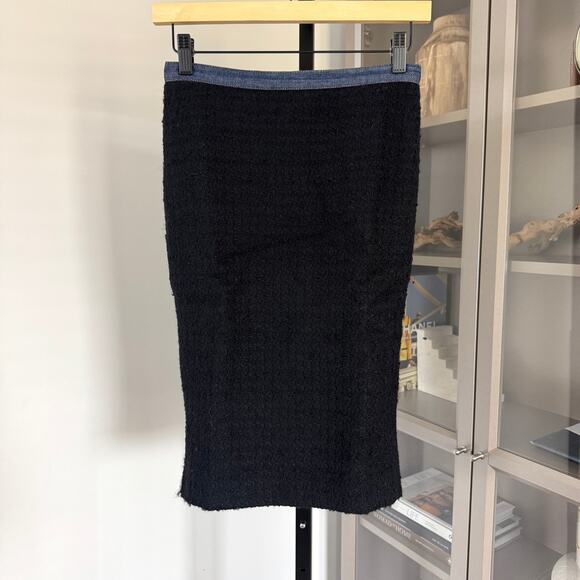 Dolce Gabbana Black Tweed Wool Denim Blue Trim Waist Pencil Skirt 38 D&G Y2K - Picture 1 of 6